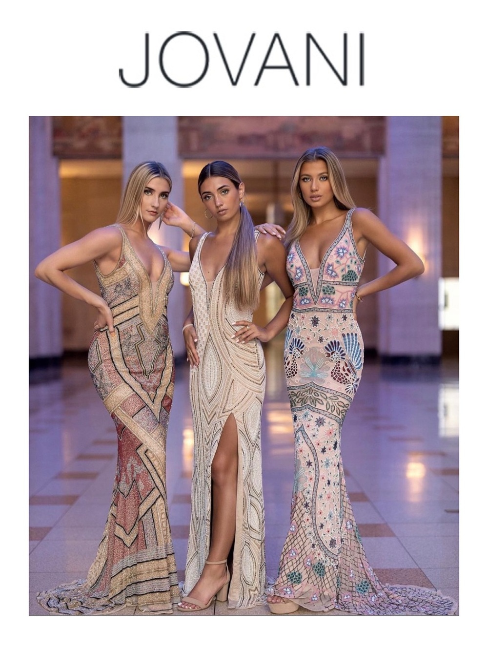 JOVANI Blush Multi Sheath Embellished Gown